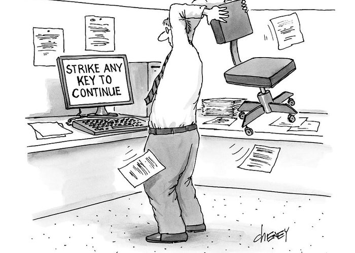 700x500 A Man In An Office Cubicle Holds A Chair Greeting Card For Sale By - Cubicle Sketch