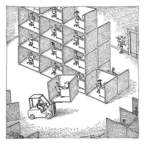 473x473 A Forklift Lifts A Cubicle And Moves To Stack In On Top Of Other - Cubicle Sketch