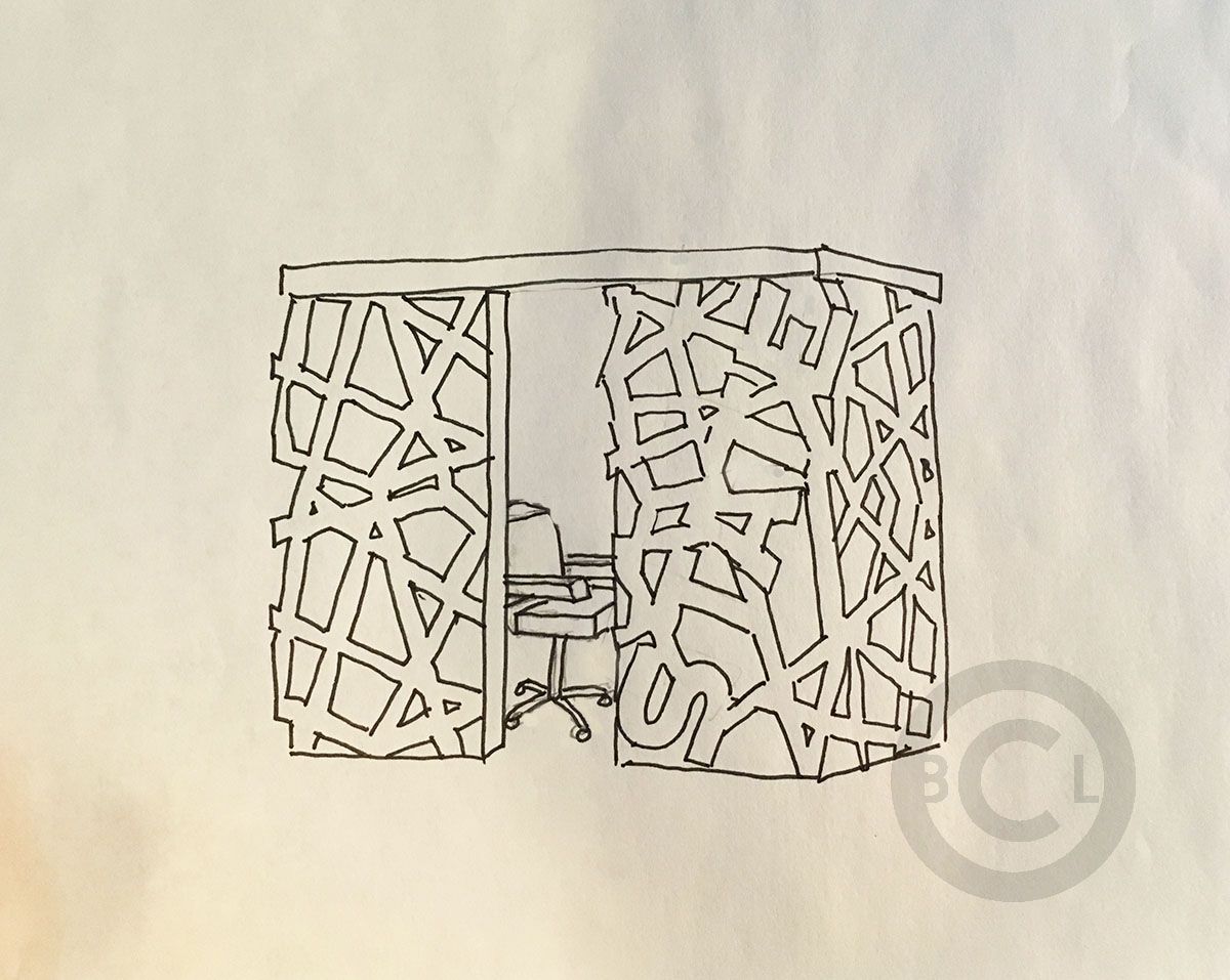 1200x957 A Sketch Of Kiosk Cubicle For A Bank Client. Drawing By Brad C - Cubicle Sketch