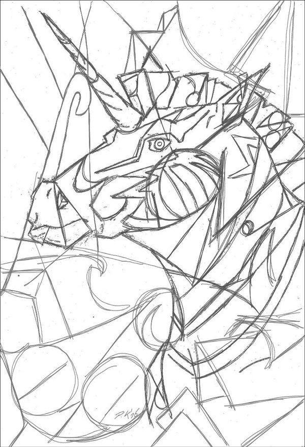600x878 Cubist Unicorn Sketch By Pattanakopaya - Cubism Sketch