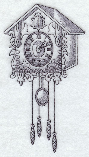 295x520 Machine Embroidery Designs - Cuckoo Clock Sketch