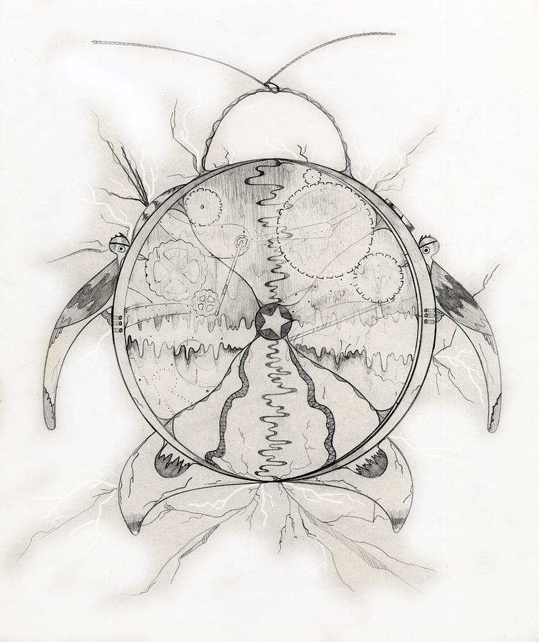 756x900 Time Machine Drawing By Jason Girard - Cuckoo Clock Sketch