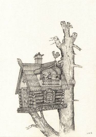 375x530 Ukrainian Cuckoo Clock Drawing By Nicholas Vaughan Saatchi Art - Cuckoo Clock Sketch