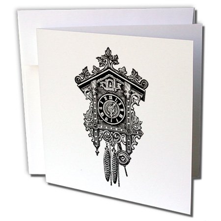 450x450 3drose Greeting Cards, 6 X 6 Inches, Pack Of 6 - Cuckoo Clock Sketch