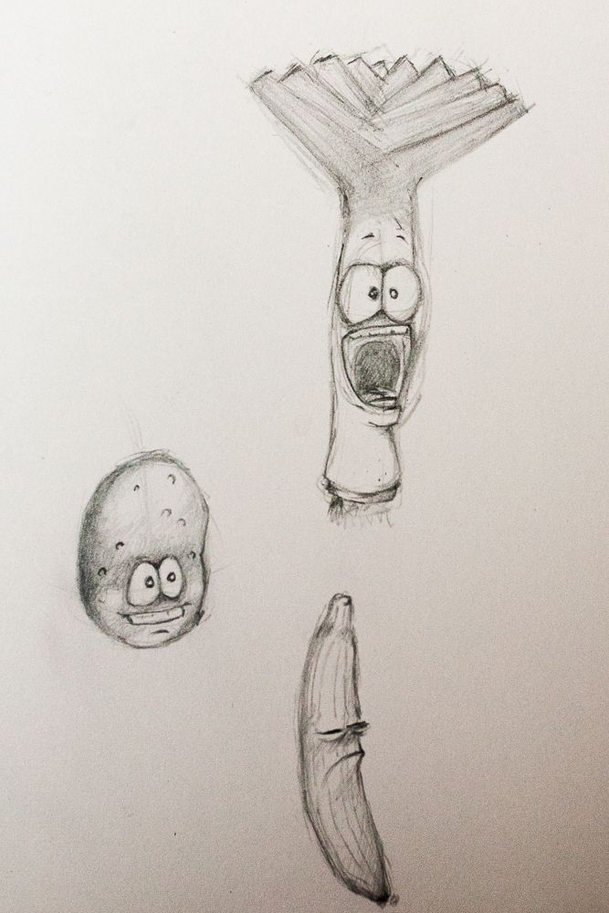 667x1000 Vegetable Sketches. Happy Potato. Leek Is Inspired By - Cucumber Sketch
