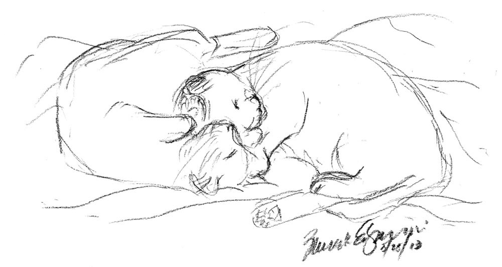 1000x532 Daily Sketch Reprise A Sweet Cuddle, 2013 ~ The Creative Cat - Cuddling Sketch