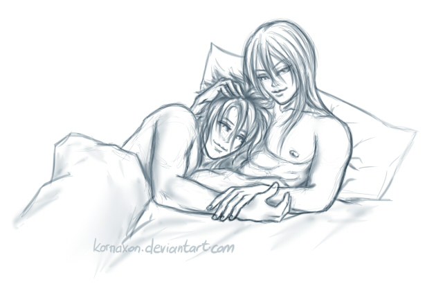 627x410 No More Bump (Yazoo And Cloud Cuddle Sketch) By Kornaxon - Cuddling Sketch