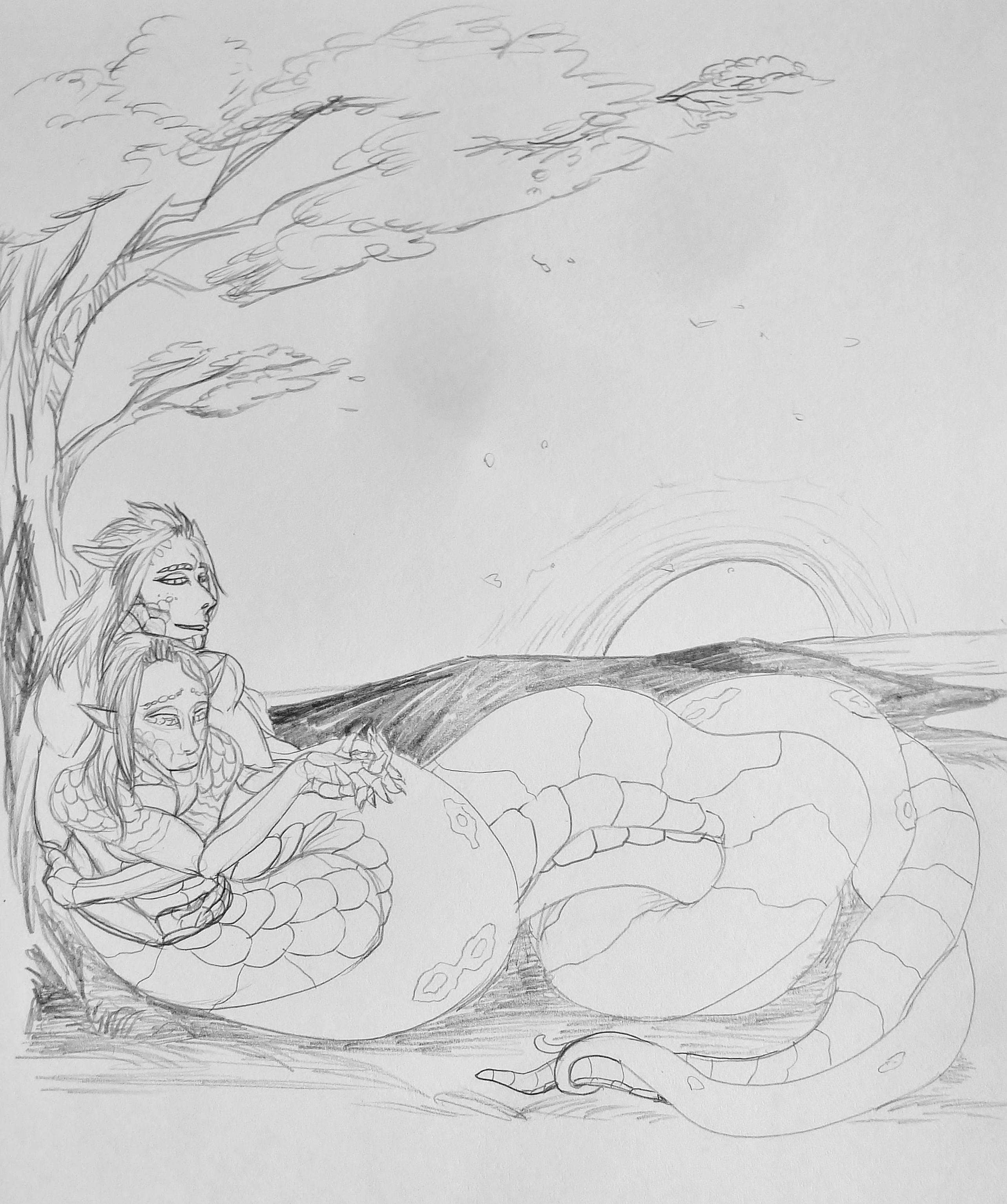 2566x3067 Sunset Cuddling Sketch Weasyl - Cuddling Sketch