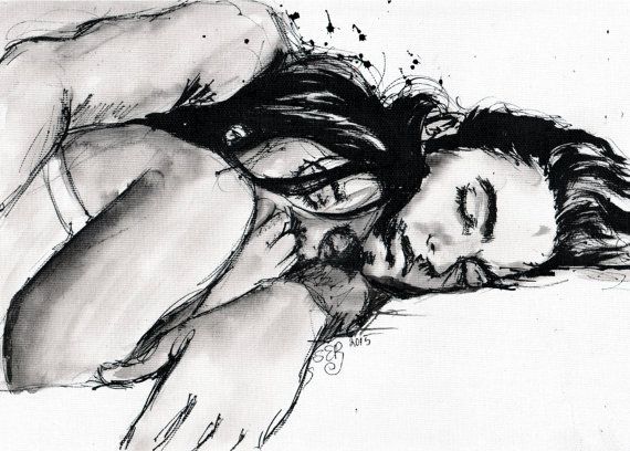 570x408 Sleeping Cuddling Couple A4 8x12 Ink Painting 8x11 Crafts - Cuddling Sketch