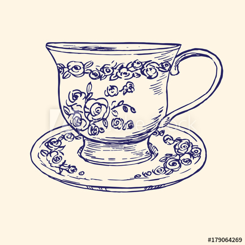 500x500 Classical Porcelain Cup And Saucer With Roses And Leaves Ornament - Cup And Saucer Sketch
