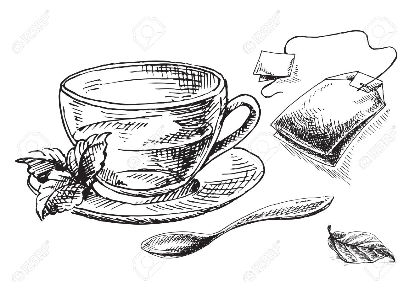 1300x899 Drawn Tea Cup Tea Bag Clipart 3 - Cup Of Tea Sketch