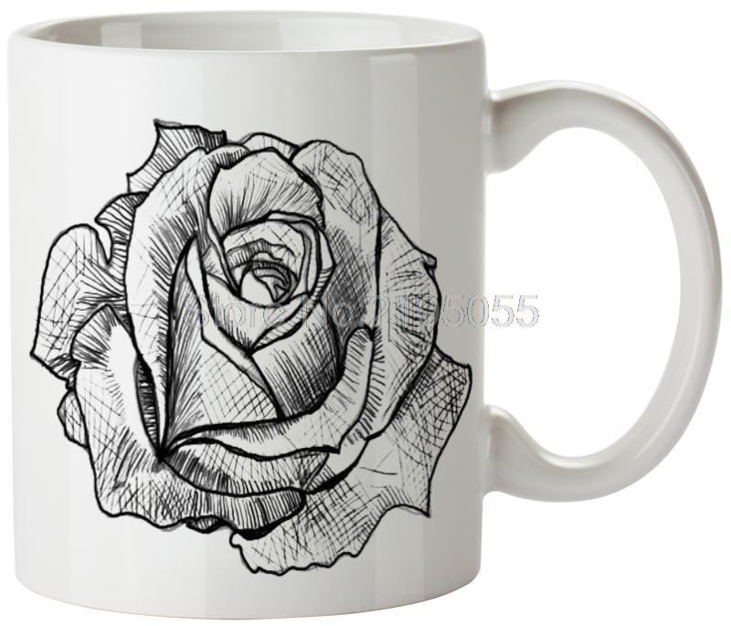 800x685 Sketch Flower Rose Personalized Coffee Cups Tea Cup White Coffee - Cup Of Tea Sketch