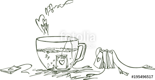 500x258 Tea In A Glass Cup With Hearts On Tea Bags. A Sketch Of A Cup Of - Cup Of Tea Sketch