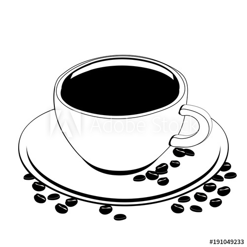 500x500 Cup Of Coffee, Vector Outline Drawing, Contour Picture, Coloring - Cup Sketch