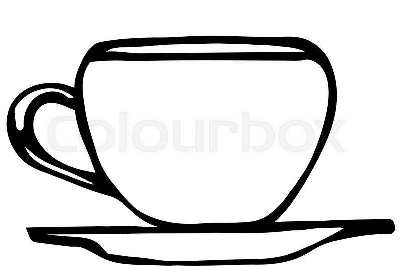 800x531 Black And White Vector Sketch Of A Porcelain Coffee Cup Stock - Cup Sketch