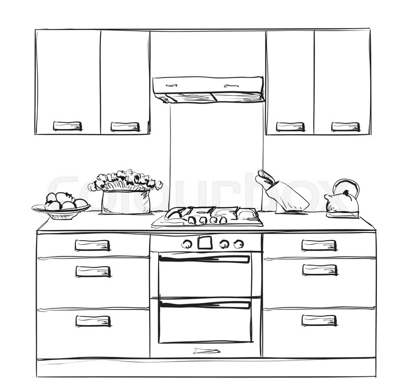 800x761 Kitchen Furniture Sketch. Hand Drawn Cupboard. Interior Stock - Cupboard Sketch