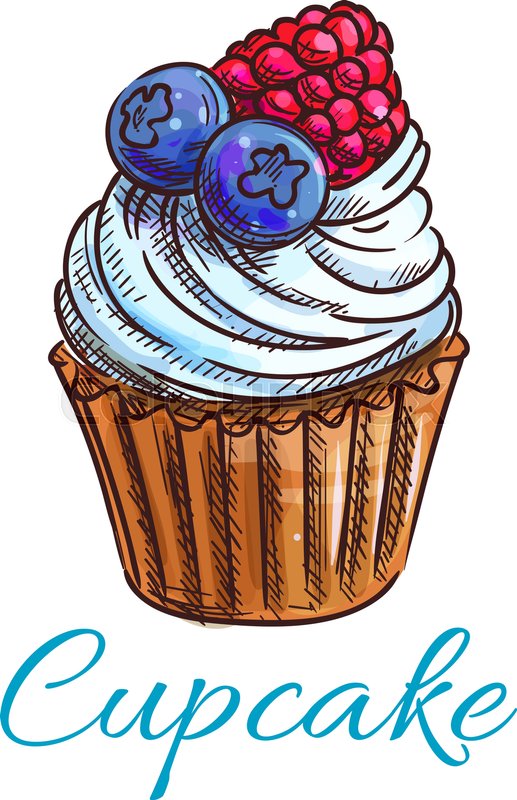 517x800 Cupcake Sketch Icon. Patisserie Shop Emblem. Vector Sweet Tart - Cupcake Sketch