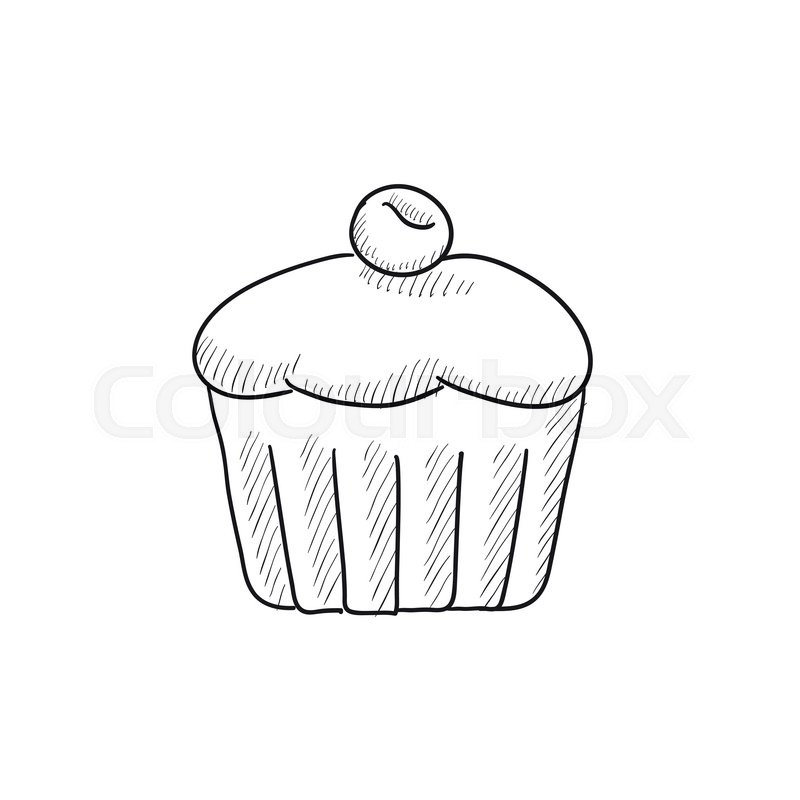 800x800 Cupcake With Cherry Vector Sketch Icon Isolated On Background - Cupcake Sketch