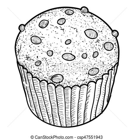 450x470 Isolated Cupcake Sketch. Isolated Retro Hand Drawn Cupcake, Vector - Cupcake Sketch