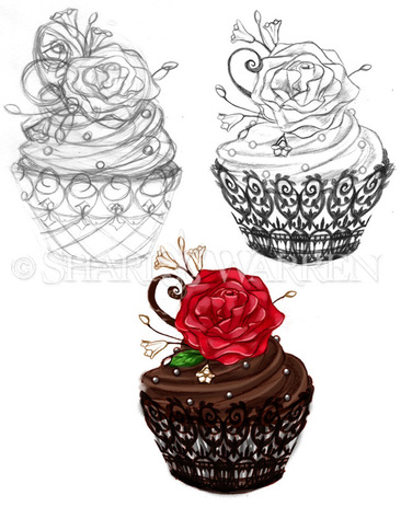 366x463 A View Of My Chocolate Cupcake Art From Sketch To Final - Cupcake Sketch