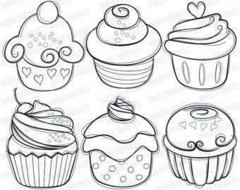 340x270 Cupcake Digital Stamps - Cupcake Sketch