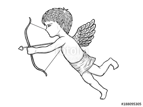 500x375 Cupid Art Highly Detailed In Line Art Style.cupid Vector By Hand - Cupid Sketch