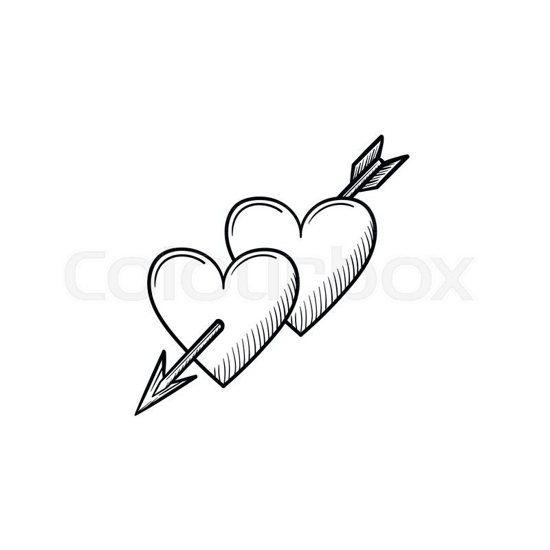 800x800 Hearts With Cupid Arrow Hand Drawn Outline Doodle Icon. Valentine - Cupid Sketch