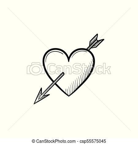 450x470 Love Heart With Cupid Arrow Hand Drawn Sketch Icon. Love Heart - Cupid Sketch