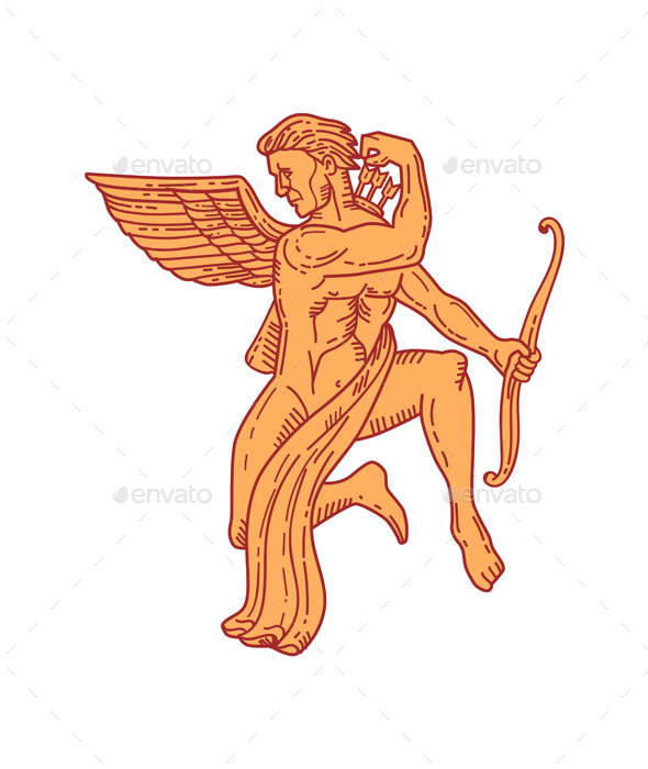 590x700 Cupid Bow Drawing Arrow Mono Line By Patrimonio Graphicriver - Cupid Sketch