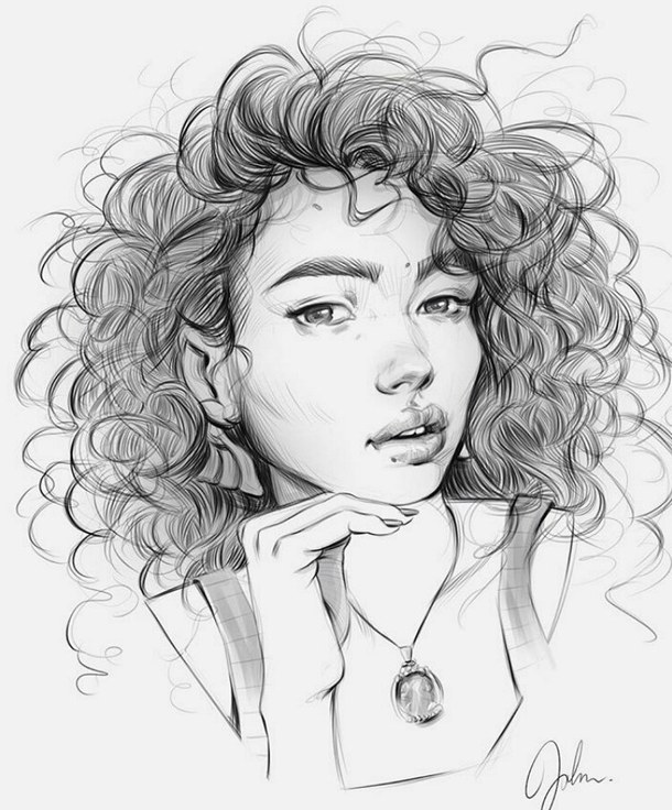 Curly Hair Sketch at PaintingValley.com | Explore collection of Curly ...