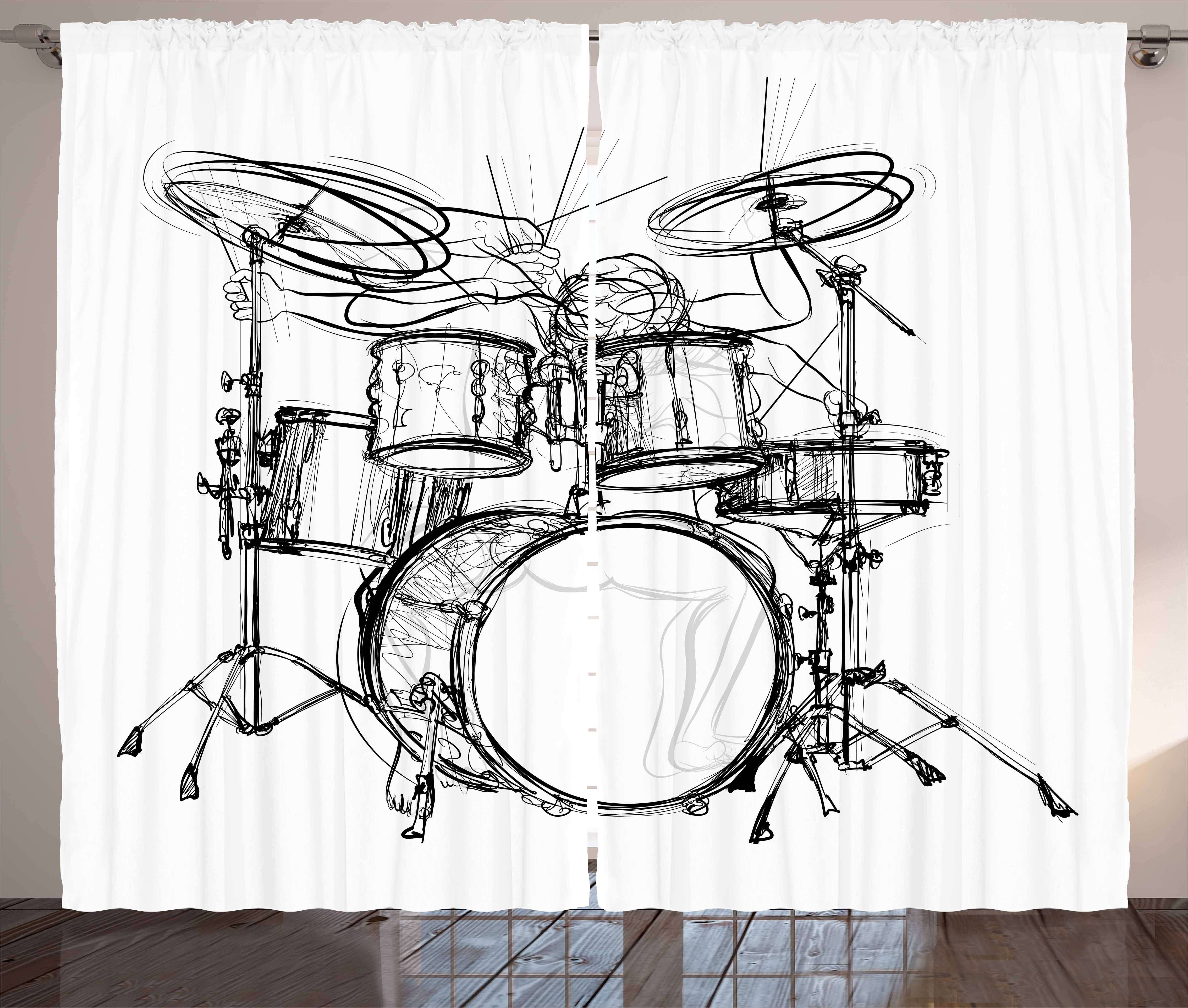 4536x3852 Rock Music Curtains 2 Panels Set, Doodle Drawing Sketch Style - Curtain Sketch
