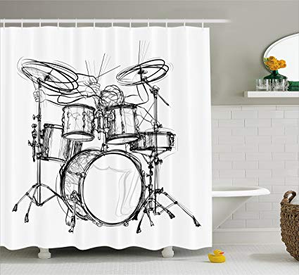 425x391 Ambesonne Rock Music Shower Curtain, Doodle Drawing - Curtain Sketch
