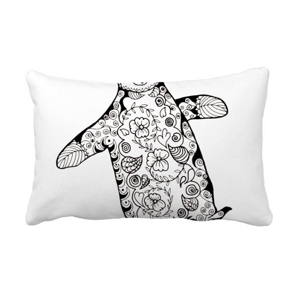 600x600 Cute Clumsy Penguin Animal Portrait Sketch Throw Lumbar Pillow - Cushion Sketch