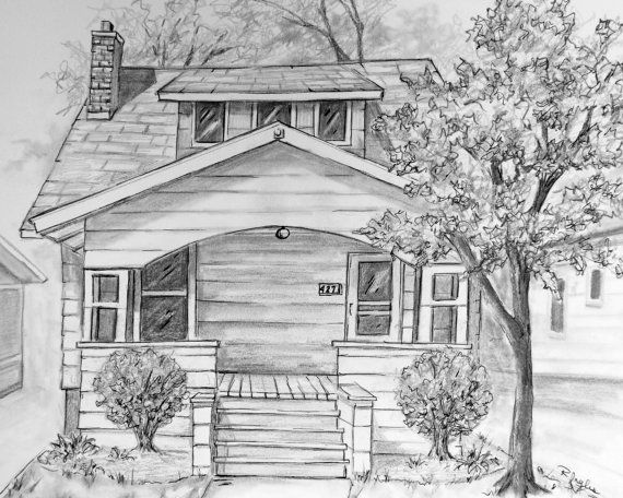 570x456 Custom House Portrait House Drawing, House Sketch, Personalized - Custom House Sketch