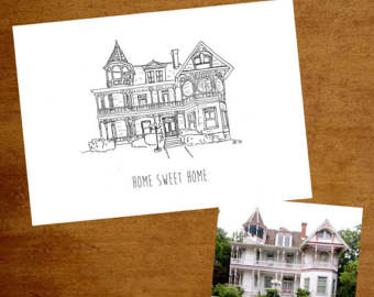 340x270 Custom House Drawing Etsy - Custom House Sketch