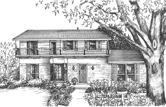 570x367 Custom House Portrait , Vacation Home Drawing, Architectural - Custom House Sketch