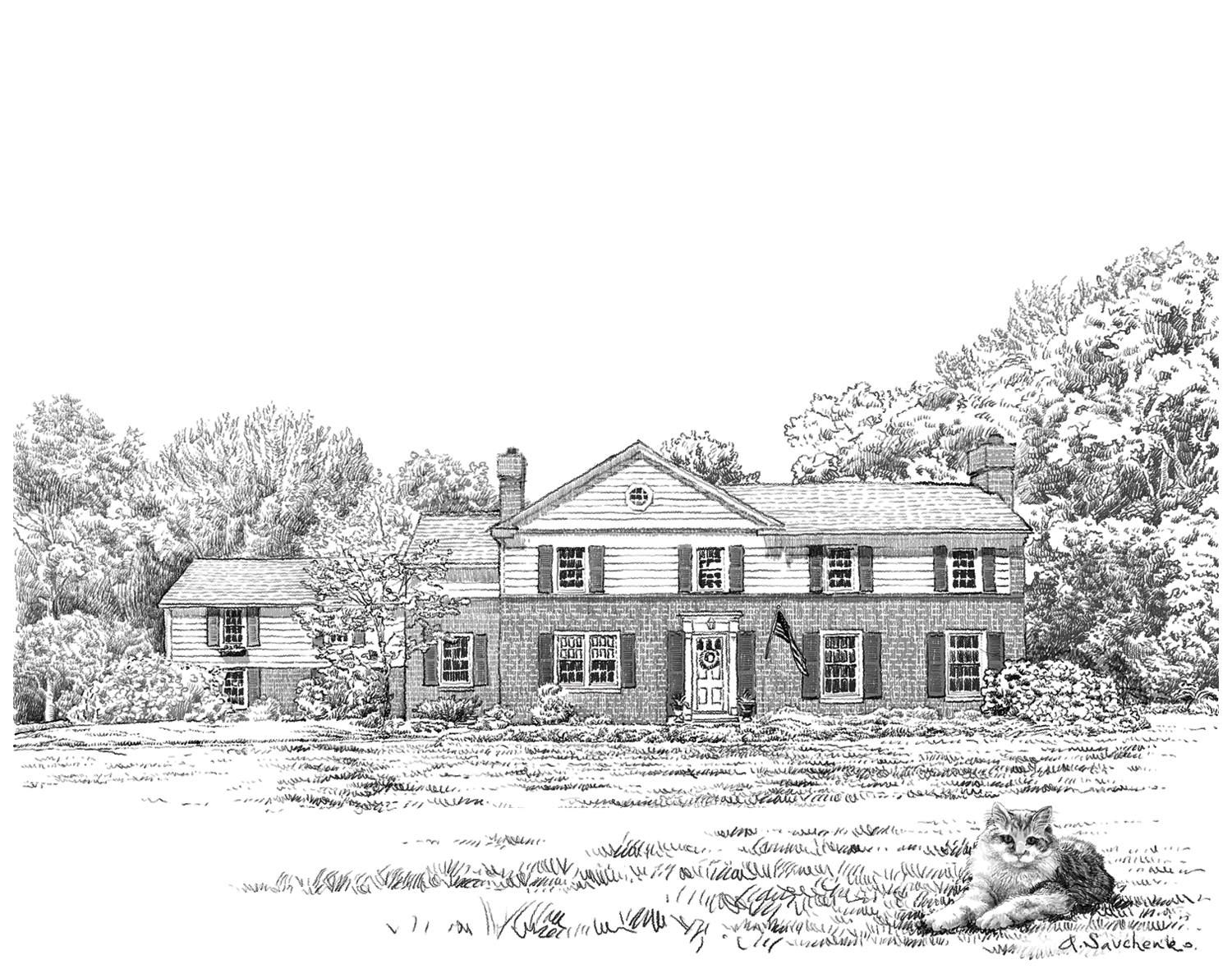 1500x1191 Pen And Ink Drawing House Digital, Custom House Sketch From Photo - Custom House Sketch