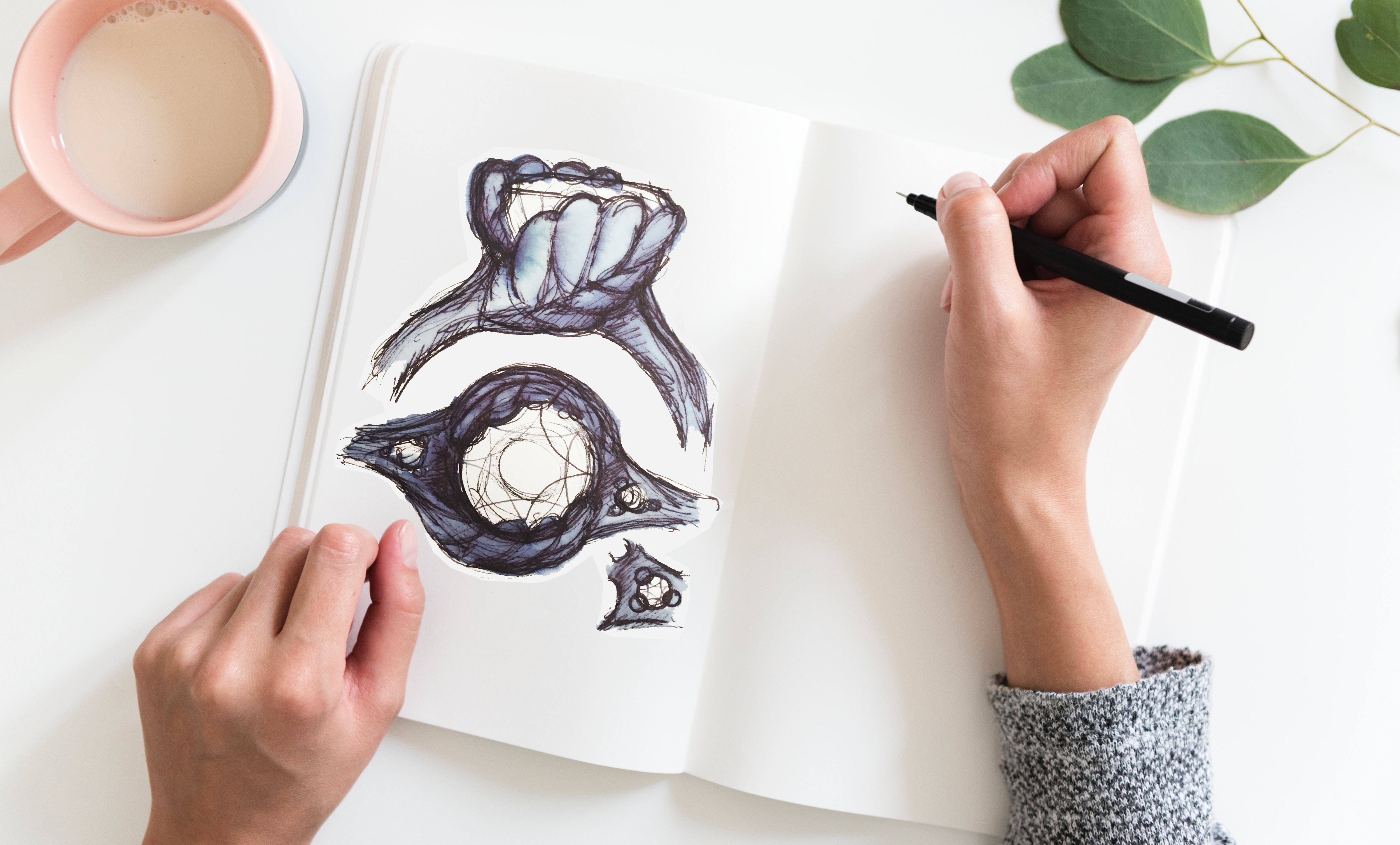 5000x3017 Nested Yellow Jewelry Custom Design Sketches Unique Engagement - Custom Sketches