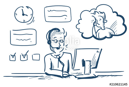 500x339 Support Center Headset Agent Man Client Online Operator Office - Customer Sketch