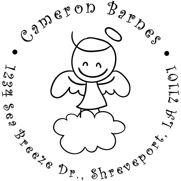 600x600 Cute Angel Sketch Custom Return Address Stamp - Cute Angel Sketch