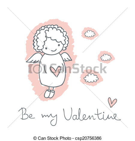 450x470 Postcard With Cute Angel. Hand Drawn Sketch Postcard With Angel - Cute Angel Sketch