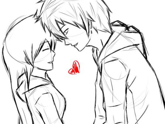 Cute Anime Couple Sketch at PaintingValley.com | Explore collection of ...