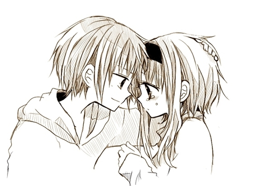 500x367 Cute Anime Couple Sketch - Cute Anime Couple Sketch
