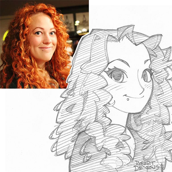 605x605 This Artist Turns Strangers Into Anime Characters Bored Panda - Cute Anime Sketches