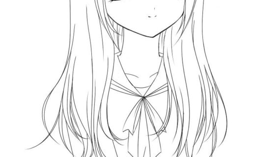 570x320 Anime Female Drawing Anime Sketches Cute Anime Girl By - Cute Anime Sketches