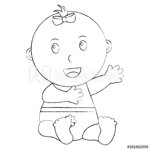 500x500 Cute Little Baby Girl Sitting With Diaper Vector Illustration - Cute Baby Girl Sketch