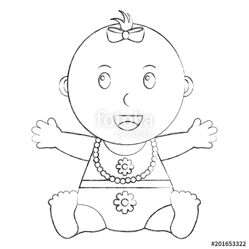 Cute Baby Girl Sketch at PaintingValley.com | Explore collection of ...