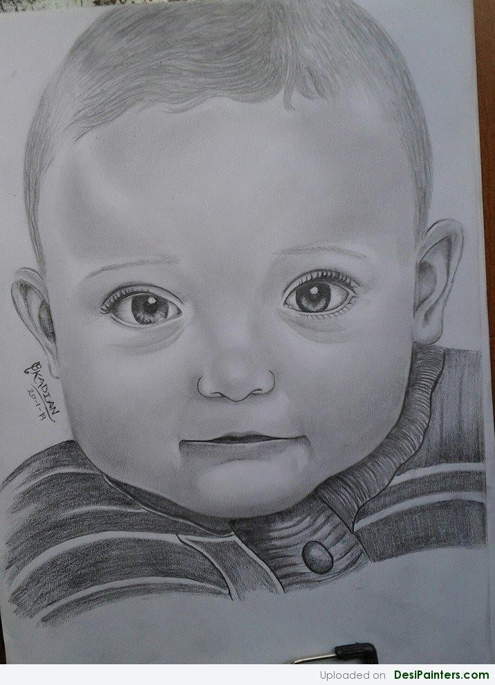 716x990 Pencil Sketch Of A Cute Baby Boy - Cute Baby Sketch