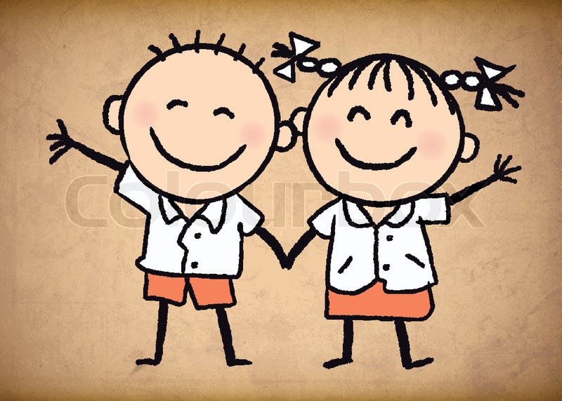 800x571 Cute School Uniform Boy And Girl Sketch Background. Vector - Cute Boy Sketch