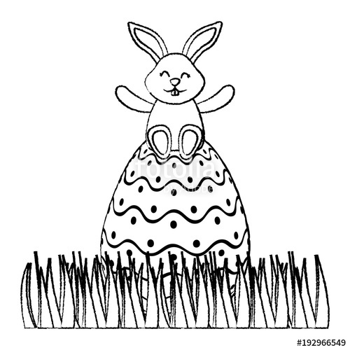 500x500 Cute Bunny Sitting In Easter Egg On Grass Vector Illustration - Cute Bunny Sketch